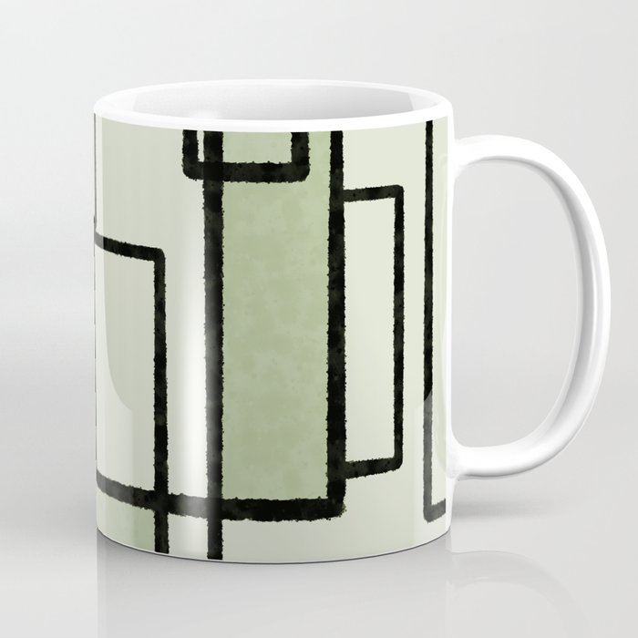 Piet Composition  Sage Green - Mid-Century Modern Minimalist Geometric Abstract  Coffee Mug Gallery Image 1