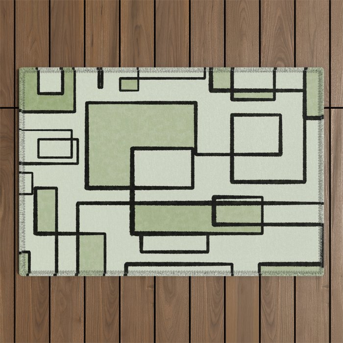 Piet Composition  Sage Green - Mid-Century Modern Minimalist Geometric Abstract  Outdoor Rug Gallery Image 1