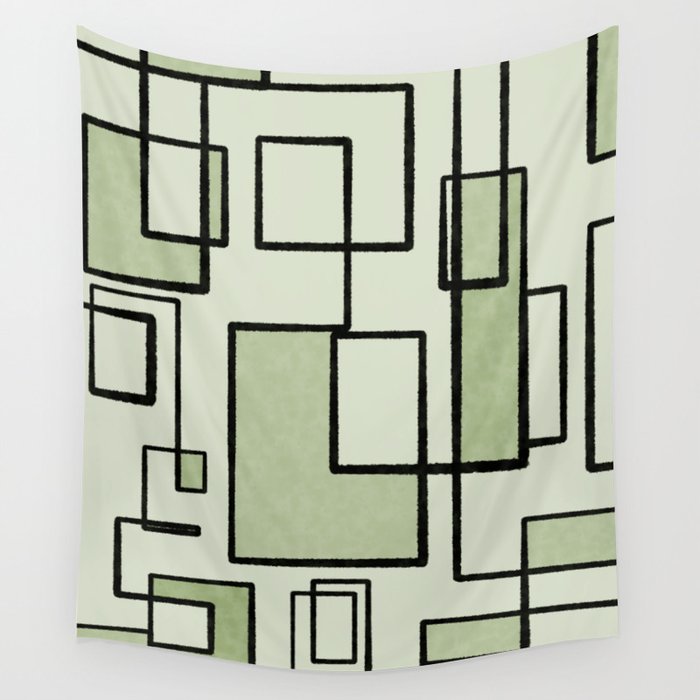 Piet Composition  Sage Green - Mid-Century Modern Minimalist Geometric Abstract  Wall Tapestry Gallery Image 4