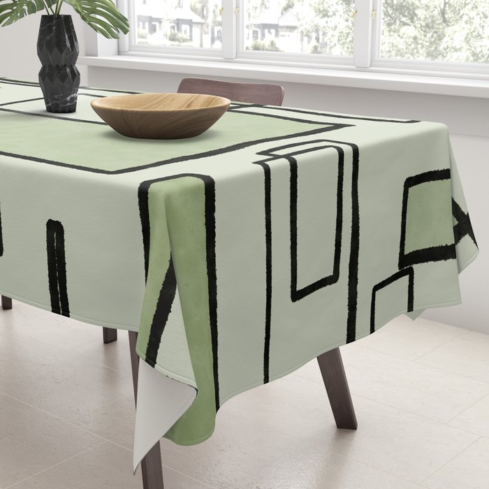 Piet Composition  Sage Green - Mid-Century Modern Minimalist Geometric Abstract  Tablecloth Gallery Image 3