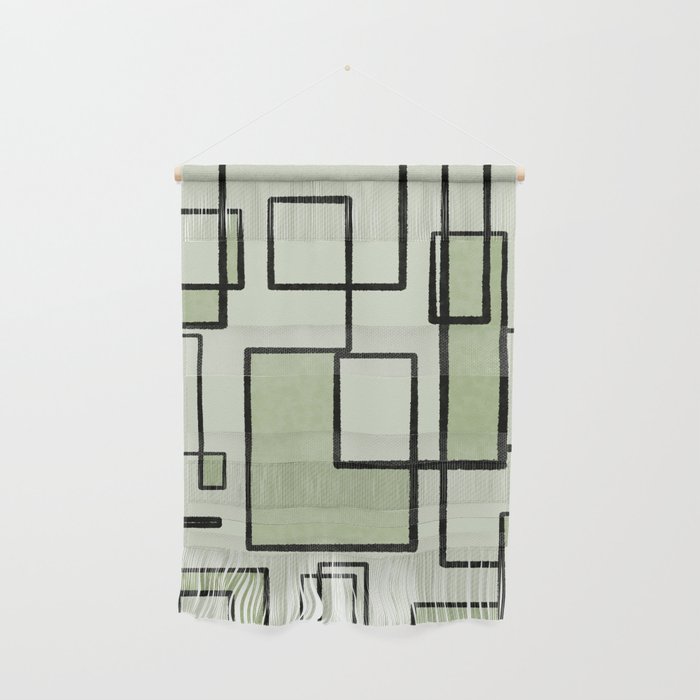 Piet Composition  Sage Green - Mid-Century Modern Minimalist Geometric Abstract  Wall Hanging Gallery Image 1