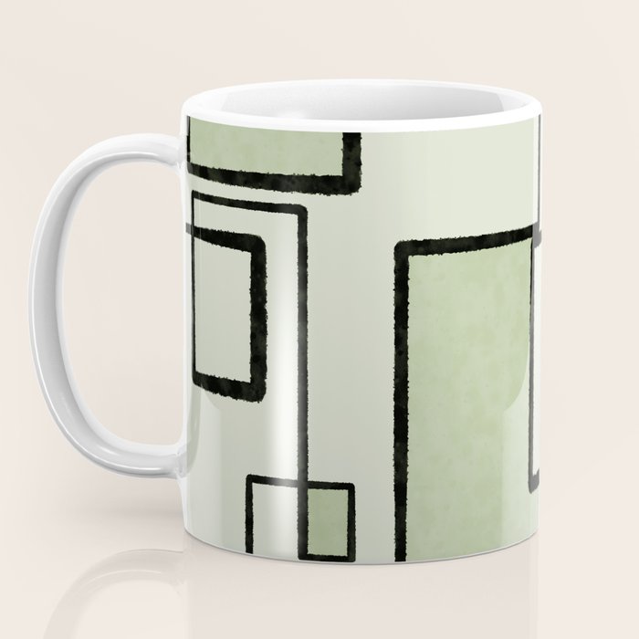Piet Composition  Sage Green - Mid-Century Modern Minimalist Geometric Abstract  Coffee Mug Gallery Image 3