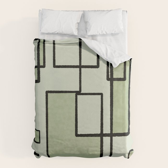 Piet Composition  Sage Green - Mid-Century Modern Minimalist Geometric Abstract  Duvet Cover Gallery Image 6