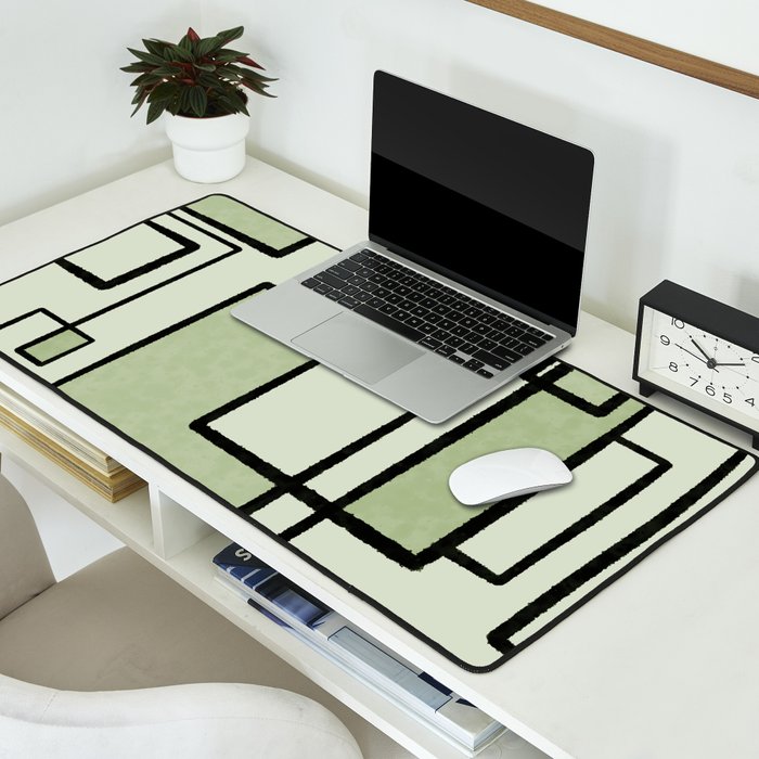 Piet Composition  Sage Green - Mid-Century Modern Minimalist Geometric Abstract  Desk Mat Gallery Image 2