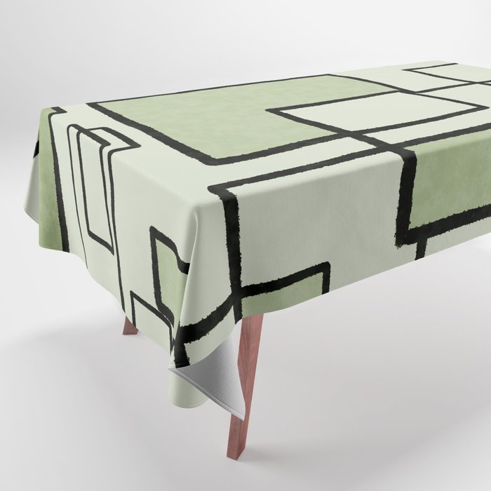 Piet Composition  Sage Green - Mid-Century Modern Minimalist Geometric Abstract  Tablecloth Gallery Image 1