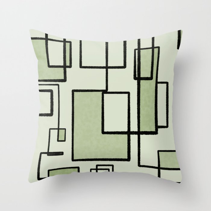 Piet Composition  Sage Green - Mid-Century Modern Minimalist Geometric Abstract  Throw Pillow Gallery Image 6