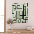 Piet Composition  Sage Green - Mid-Century Modern Minimalist Geometric Abstract  Wall Tapestry Gallery Image 2