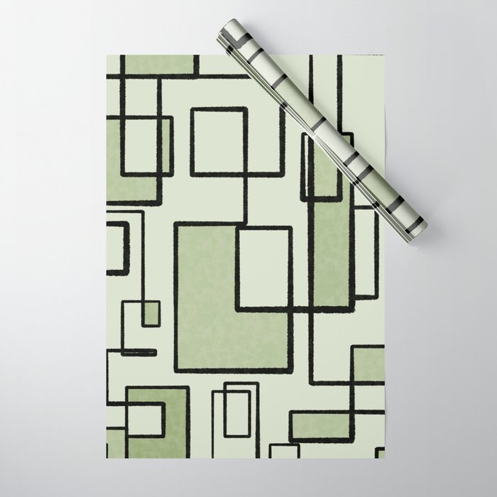 Piet Composition  Sage Green - Mid-Century Modern Minimalist Geometric Abstract  Wrapping Paper Gallery Image 1