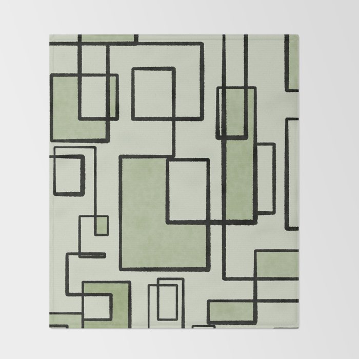Piet Composition  Sage Green - Mid-Century Modern Minimalist Geometric Abstract  Throw Blanket Gallery Image 2