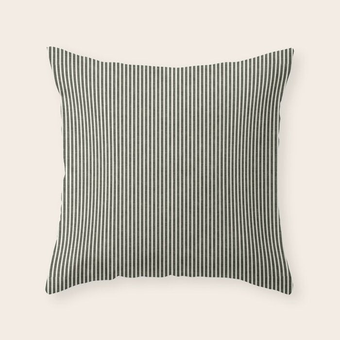 linen textured stripes - olive green Throw Pillow Gallery Image 6