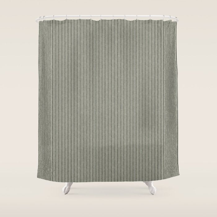 linen textured stripes - olive green Shower Curtain Gallery Image 1