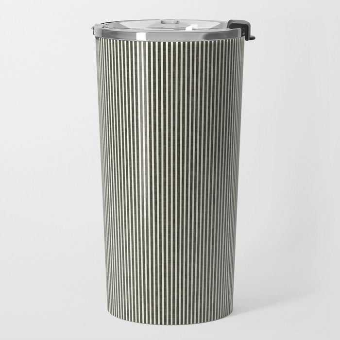 linen textured stripes - olive green Travel Mug Gallery Image 2