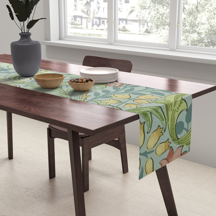 William Morris Vintage Golden Lily Mineral Blue Table Runner Gallery Image 2