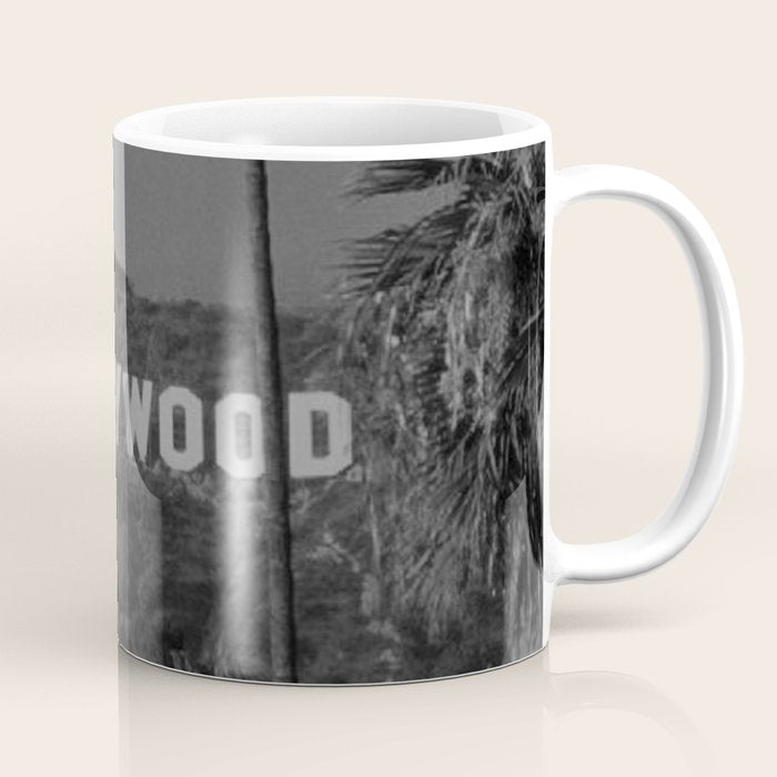 Hollywood Sign, Los Angeles, California black and white photograph / black and white photography Coffee Mug Gallery Image 1
