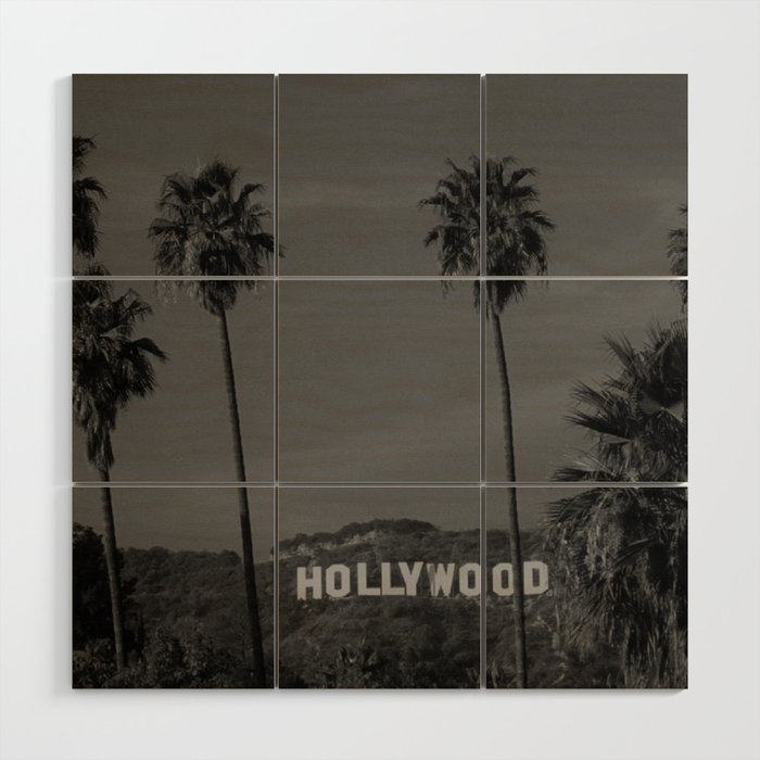 Hollywood Sign, Los Angeles, California black and white photograph / black and white photography Wood Wall Art Gallery Image 1