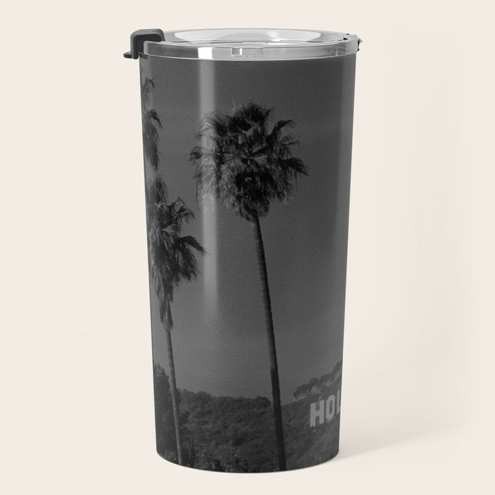 Hollywood Sign, Los Angeles, California black and white photograph / black and white photography Travel Mug Gallery Image 3