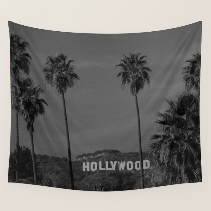 Hollywood Sign, Los Angeles, California black and white photograph / black and white photography Wall Tapestry Gallery Image 4
