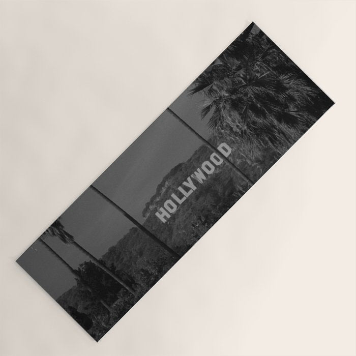 Hollywood Sign, Los Angeles, California black and white photograph / black and white photography Yoga Mat Gallery Image 1