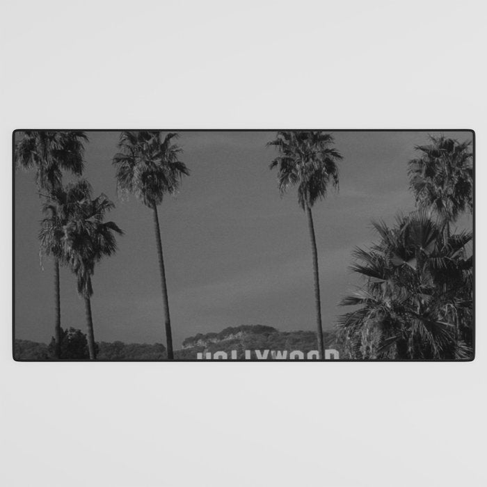 Hollywood Sign, Los Angeles, California black and white photograph / black and white photography Desk Mat Gallery Image 3