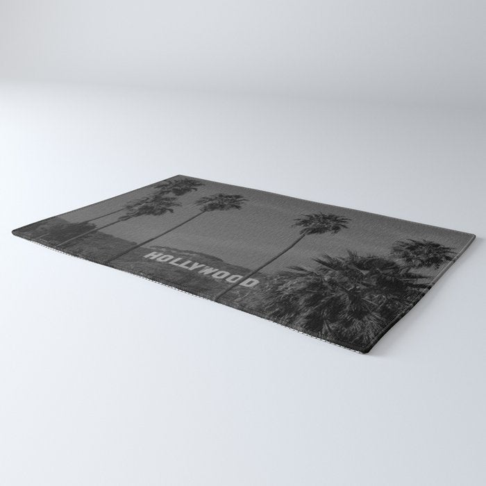 Hollywood Sign, Los Angeles, California black and white photograph / black and white photography Rug Gallery Image 3