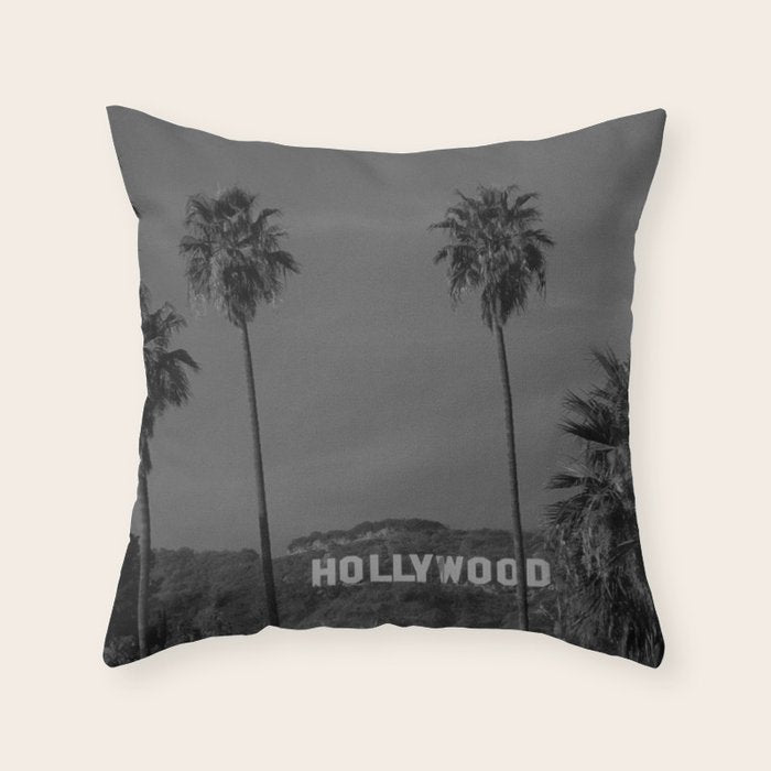Hollywood Sign, Los Angeles, California black and white photograph / black and white photography Throw Pillow Gallery Image 1