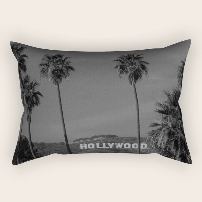 Hollywood Sign, Los Angeles, California black and white photograph / black and white photography Rectangular Pillow Gallery Image 1
