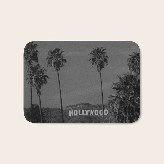 Hollywood Sign, Los Angeles, California black and white photograph / black and white photography Bath Mat Gallery Image 1