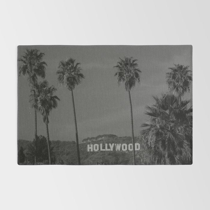 Hollywood Sign, Los Angeles, California black and white photograph / black and white photography Rug Gallery Image 2
