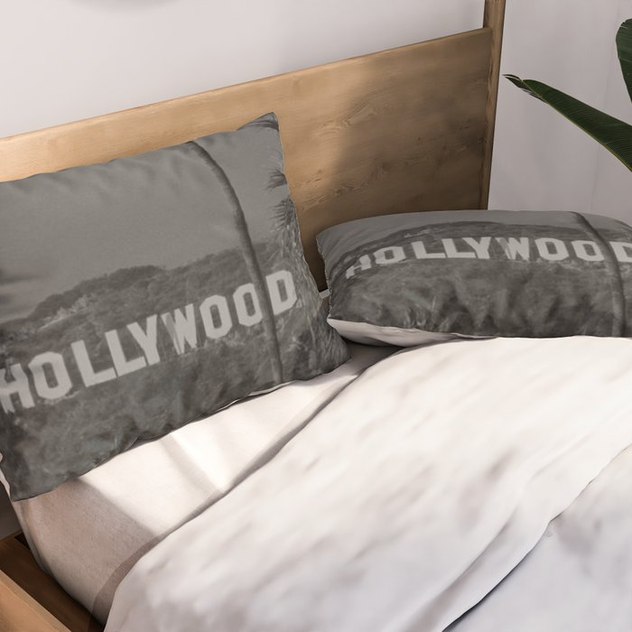 Hollywood Sign, Los Angeles, California black and white photograph / black and white photography Pillow Sham Gallery Image 2