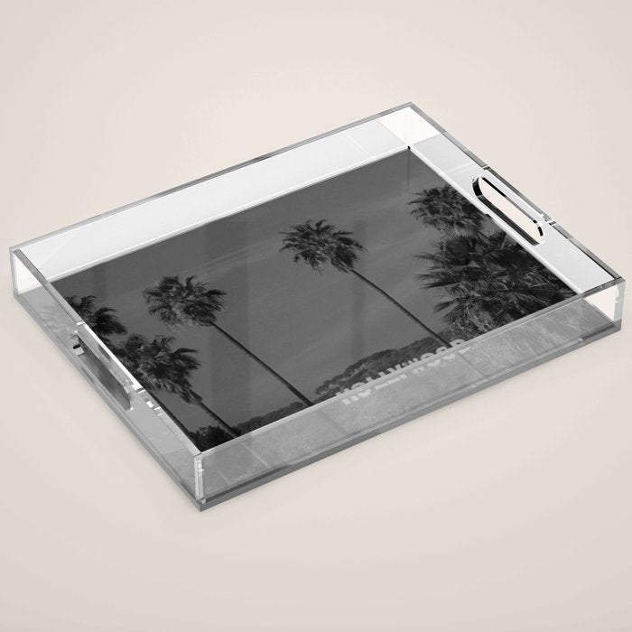 Hollywood Sign, Los Angeles, California black and white photograph / black and white photography Acrylic Tray Gallery Image 1