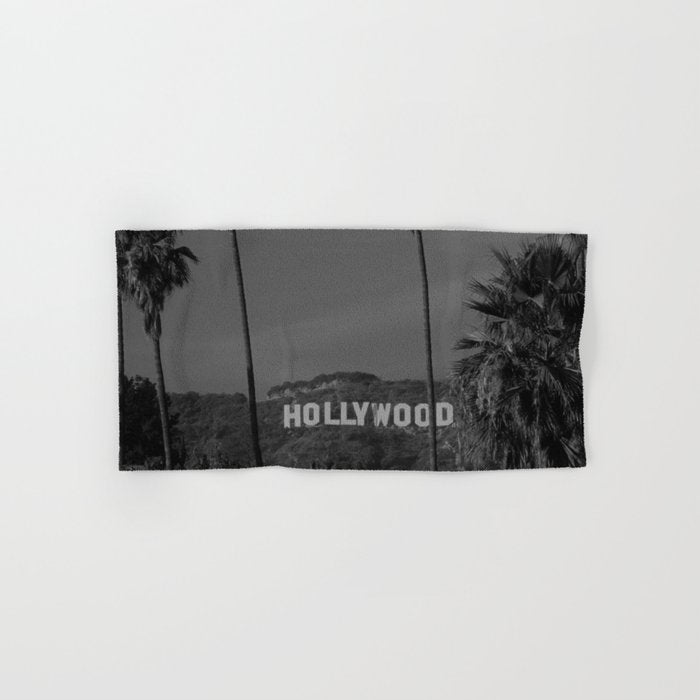 Hollywood Sign, Los Angeles, California black and white photograph / black and white photography Bath Towel Gallery Image 1