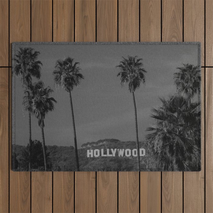 Hollywood Sign, Los Angeles, California black and white photograph / black and white photography Outdoor Rug Gallery Image 1