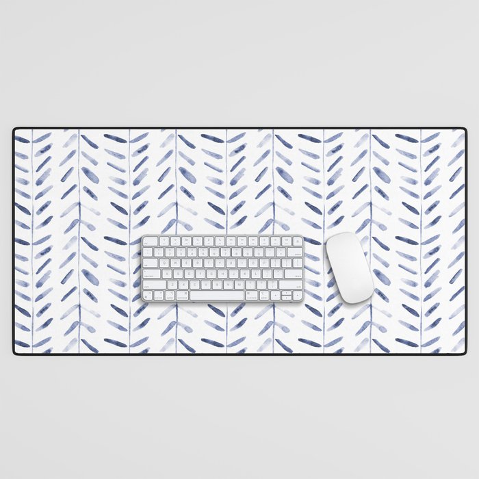 Indigo cuteness - watercolor abstract herringbone Desk Mat Gallery Image 1