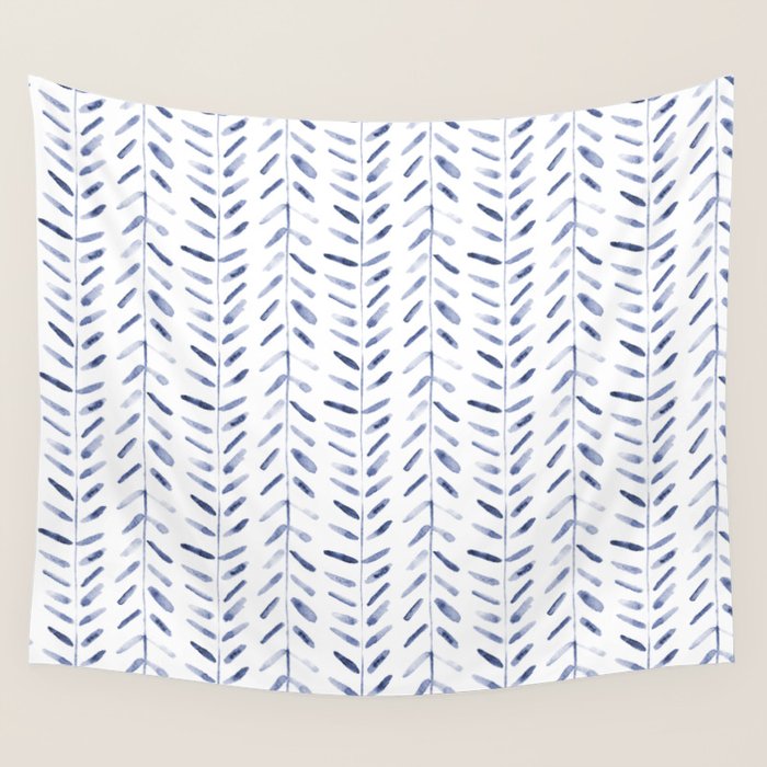 Indigo cuteness - watercolor abstract herringbone Wall Tapestry Gallery Image 1