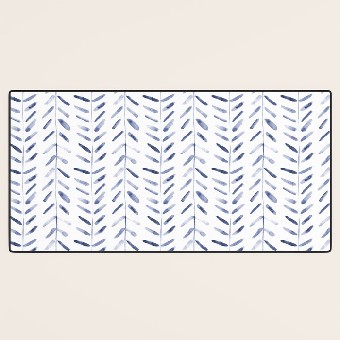 Indigo cuteness - watercolor abstract herringbone Desk Mat Gallery Image 3