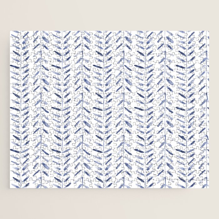 Indigo cuteness - watercolor abstract herringbone Jigsaw Puzzle Gallery Image 1
