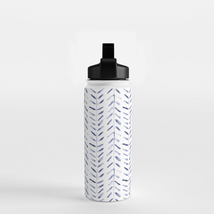 Indigo cuteness - watercolor abstract herringbone Water Bottle Gallery Image 2