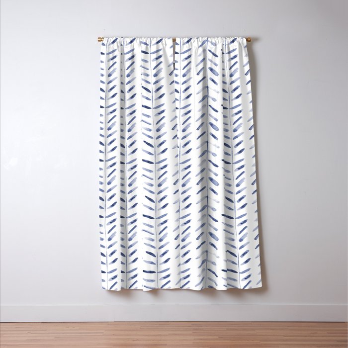 Indigo cuteness - watercolor abstract herringbone Window Curtain Gallery Image 3