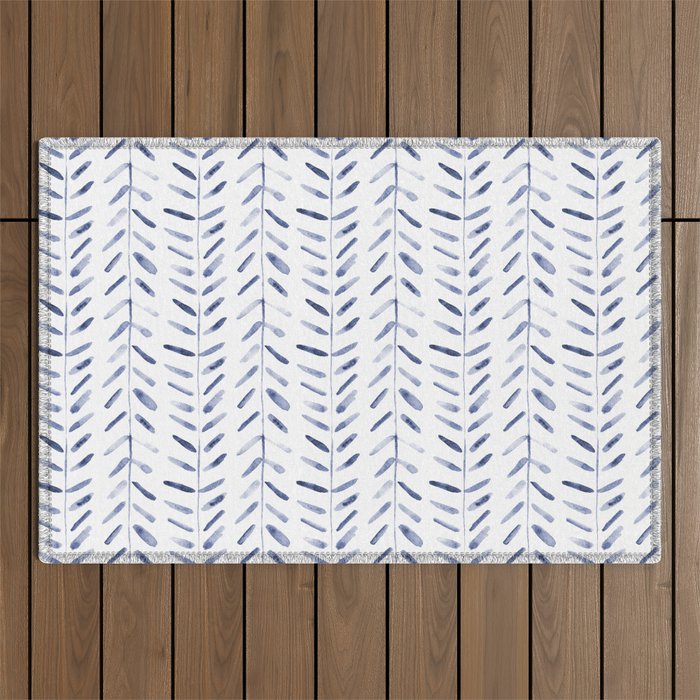 Indigo cuteness - watercolor abstract herringbone Outdoor Rug Gallery Image 1