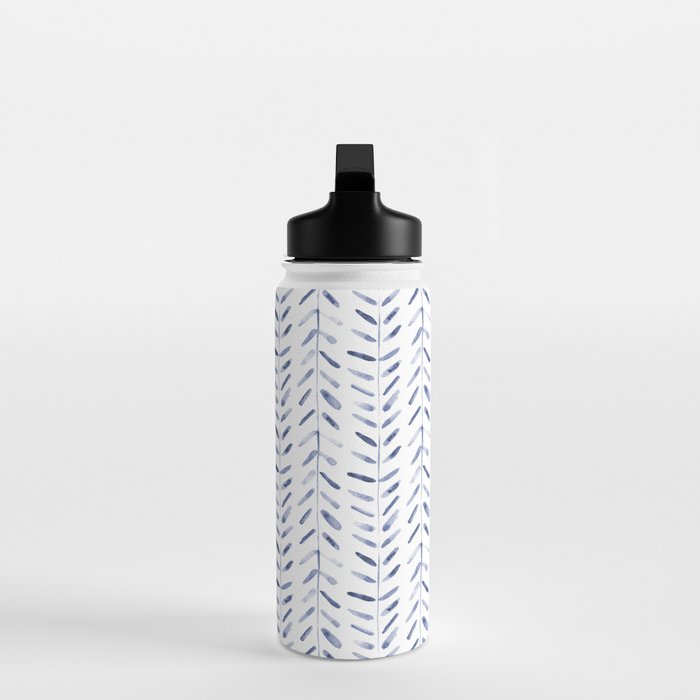 Indigo cuteness - watercolor abstract herringbone Water Bottle Gallery Image 3