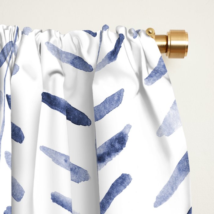 Indigo cuteness - watercolor abstract herringbone Window Curtain Gallery Image 2