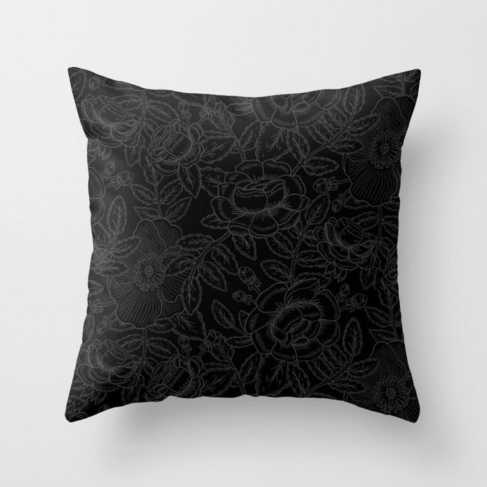 Gothic Country Rose in Black Throw Pillow Gallery Image 1