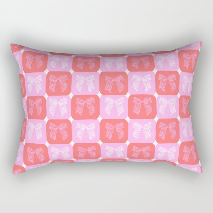 Checkerboard Bows in Pink and Red Rectangular Pillow Gallery Image 2