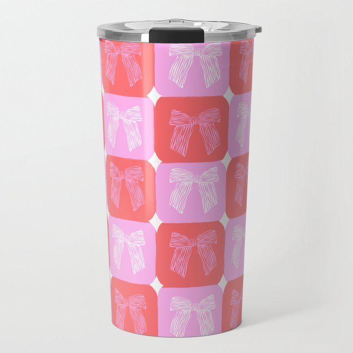 Checkerboard Bows in Pink and Red Travel Mug Gallery Image 1