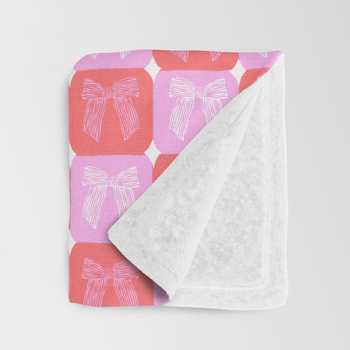 Checkerboard Bows in Pink and Red Throw Blanket Gallery Image 3