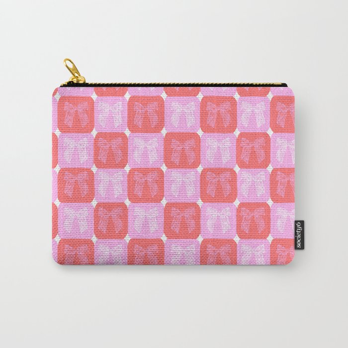 Checkerboard Bows in Pink and Red Carry All Pouch Gallery Image 1