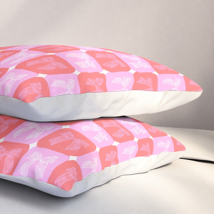 Checkerboard Bows in Pink and Red Pillow Sham Gallery Image 3