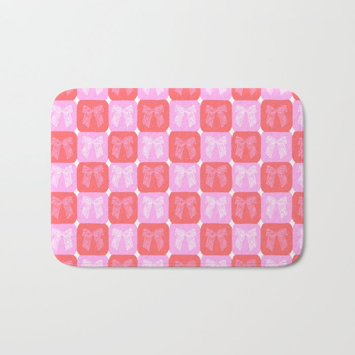 Checkerboard Bows in Pink and Red Bath Mat Gallery Image 1