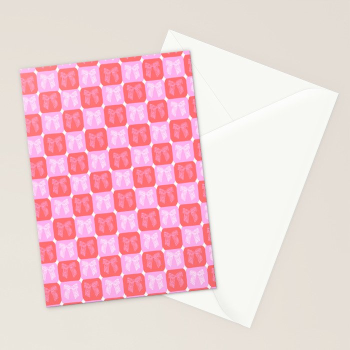 Checkerboard Bows in Pink and Red Stationery Card Gallery Image 2