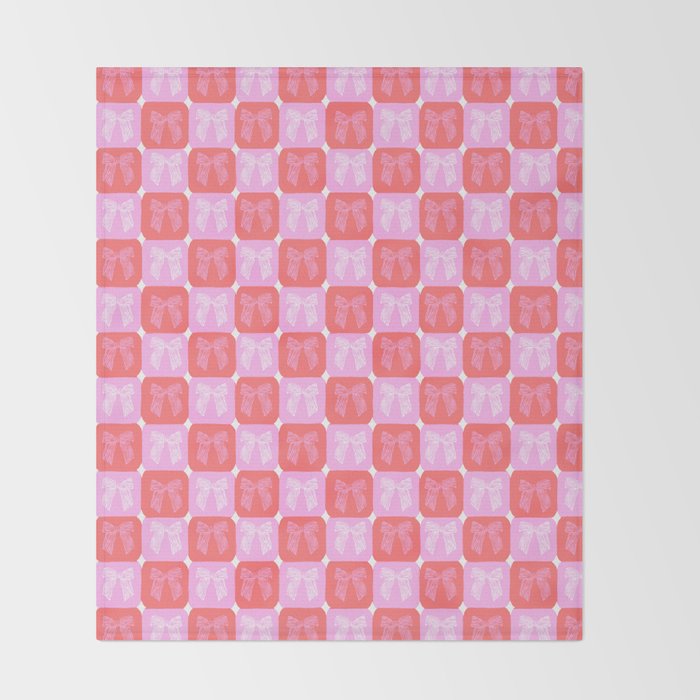 Checkerboard Bows in Pink and Red Throw Blanket Gallery Image 2